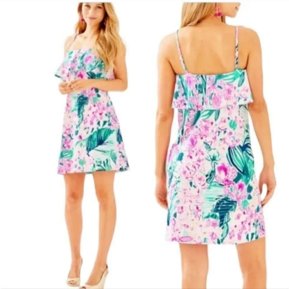 NEW Lilly Pulitzer Annastasha Floral Ruffle Dress in Multi Via Flora Size XXS